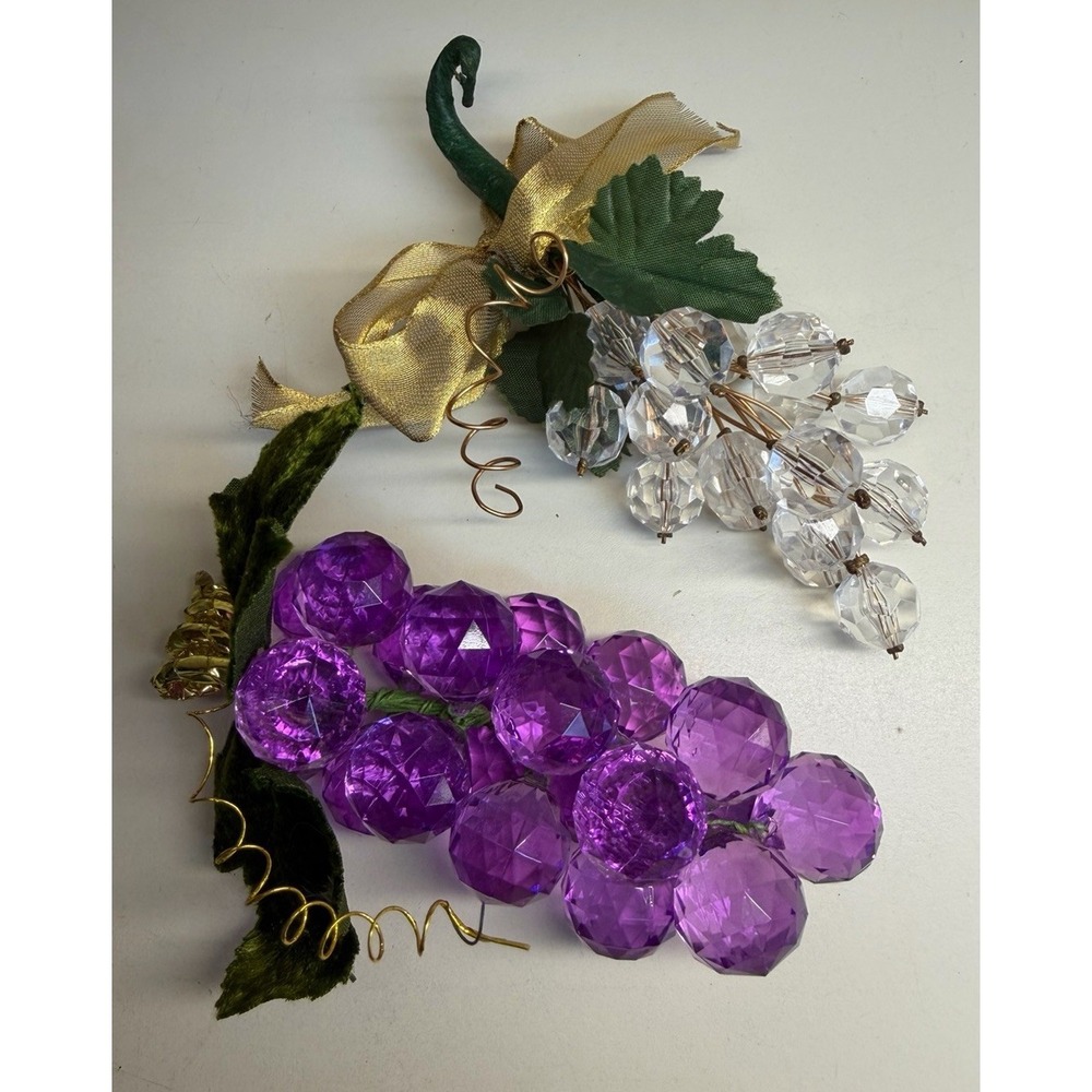 Vintage Acrylic Grape Cluster Ornaments Purple & Clear Lucite Hanging Decor Lot